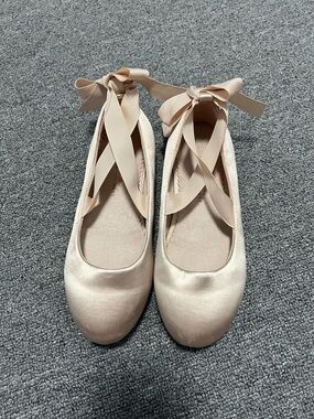next Girls Satin Ballet Flats with Ribbon Ties in Blush
